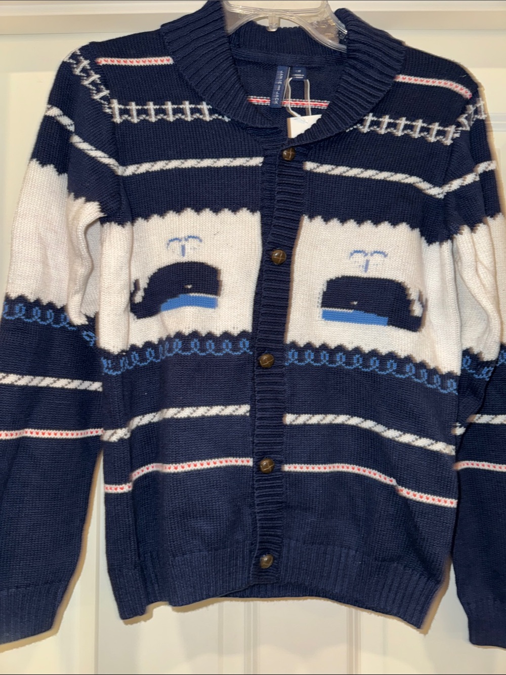 NWT Boys Janie and Jack Navy Knit Button Cardigan with Whale Accents  Size 12
